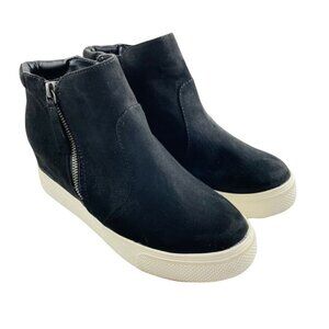 Suede Platform Wedge Sneakers High Tops Side Zipper Womens 8 Black u